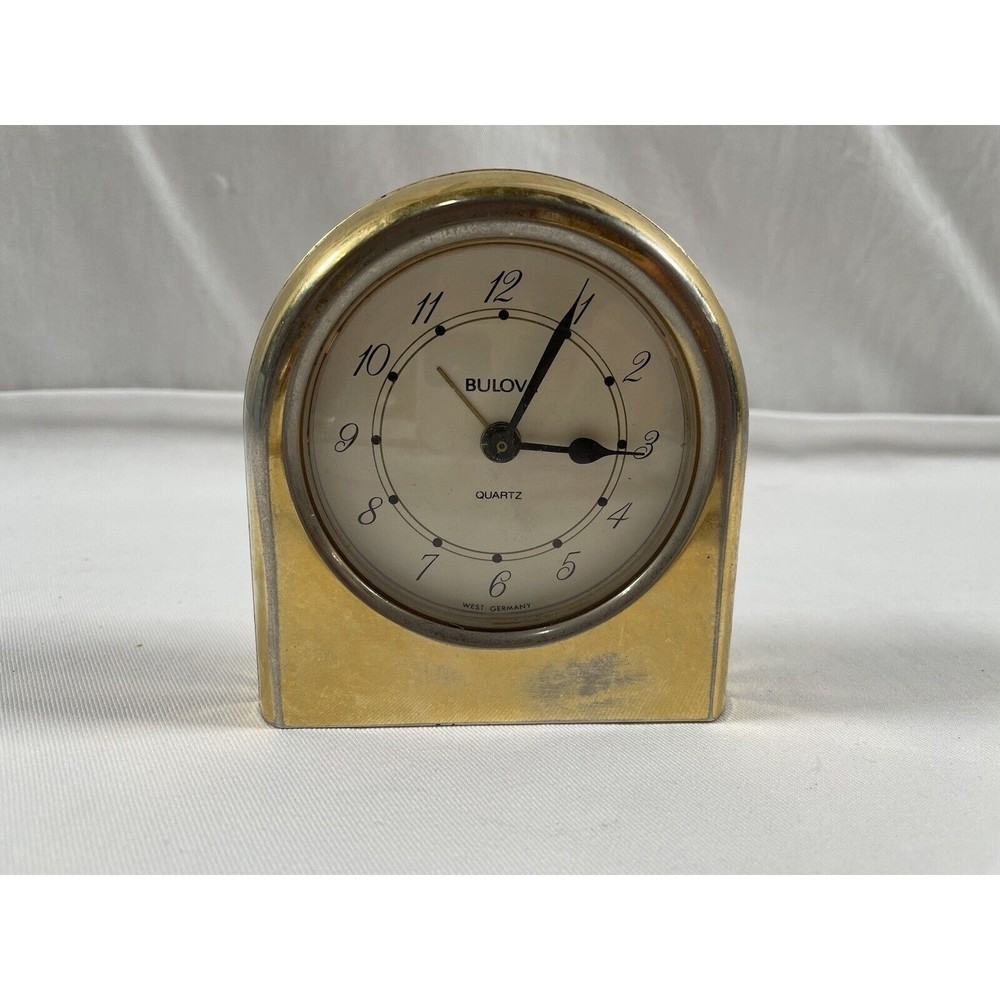 Vintage Bulova Quartz Gold Desk Clock Made in West Germany Tested Working